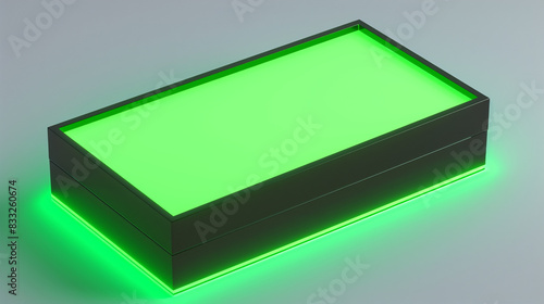 Rectangular blank box in neon green with a black lid, vibrant and eye-catching. photo