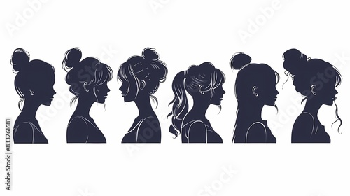 set of illustrations of silhouettes of women's heads from the side © Raffaza