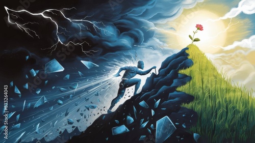 
Symbolic image representing a journey from trauma to healing, showcasing resilience and struggle. A powerful depiction of overcoming adversity and finding strength.