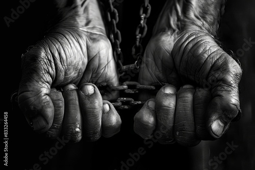 Illustration of man in chains,  , trying to break free	  photo
