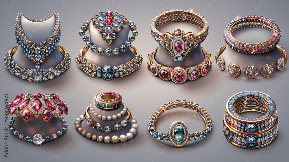 vector set of realistic Jewlery object necklace, bangles, earrings and rings. vector set of realistic Jewlery object necklace, bangles, earrings and rings.