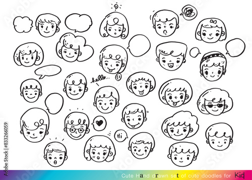 cute doodle cartoon face vector people,Faces of children,Cute cartoon boys and girls