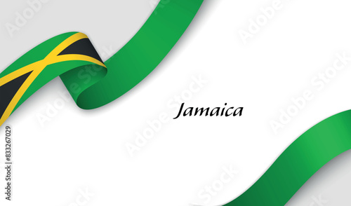 Curved ribbon with fllag of Jamaica on white background