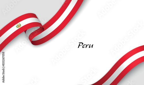 Curved ribbon with fllag of Peru on white background