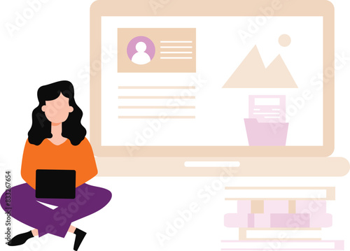 The girl is working on laptop.