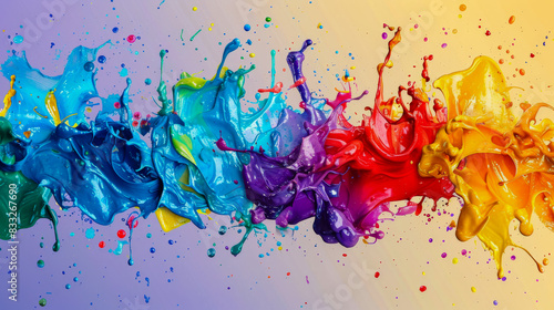 Vivid rainbow splashes of paint creating a dynamic and abstract representation of colors blending together