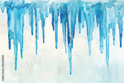 Watercolor illustration of blue icicles. Perfect for winter, holiday decorations, art projects, and seasonal designs.