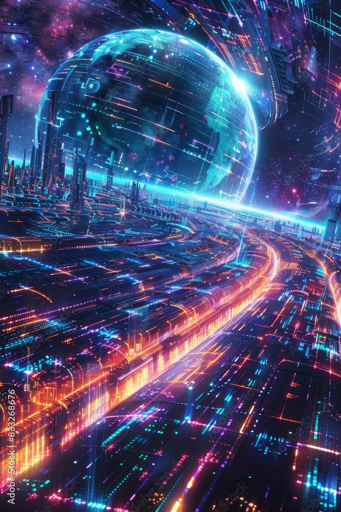 Obraz premium Metaverse digital world cyber space background