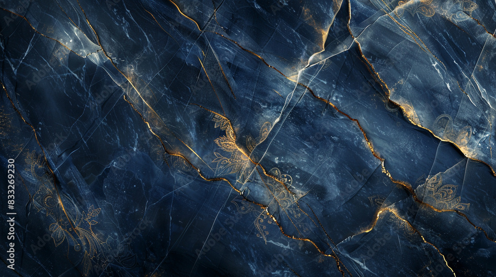A deep, indigo marble background with delicate, golden filigree etched into its surface, exuding an air of sophistication A deep, indigo marble background with delicate, golden filigree etched into its surface, exuding an air of sophistication
