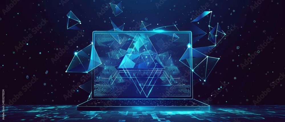 Technology Concept : Laptop with technology icons from lines Technology Concept : Laptop with technology icons from lines