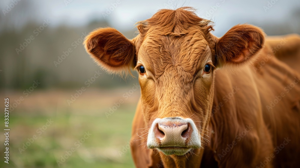 Serene portrait of a brown cow with soft focus on its gentle eyes Serene portrait of a brown cow with soft focus on its gentle eyes