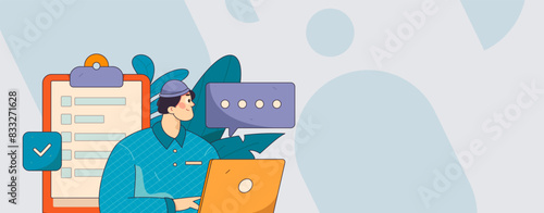 Flat vector illustration of business people operating work scene
