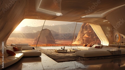 Relaxing vacation on Mars, with futuristic accommodations and stunning Martian views