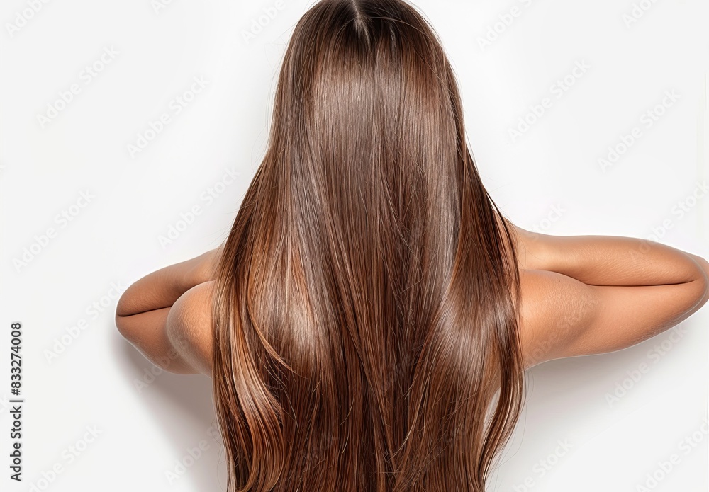 Back view of woman with a long straight hair,Lively hair on a white background,Young girl with hair flying in studio. Back view of woman with a long straight hair,Lively hair on a white background,Young girl with hair flying in studio.