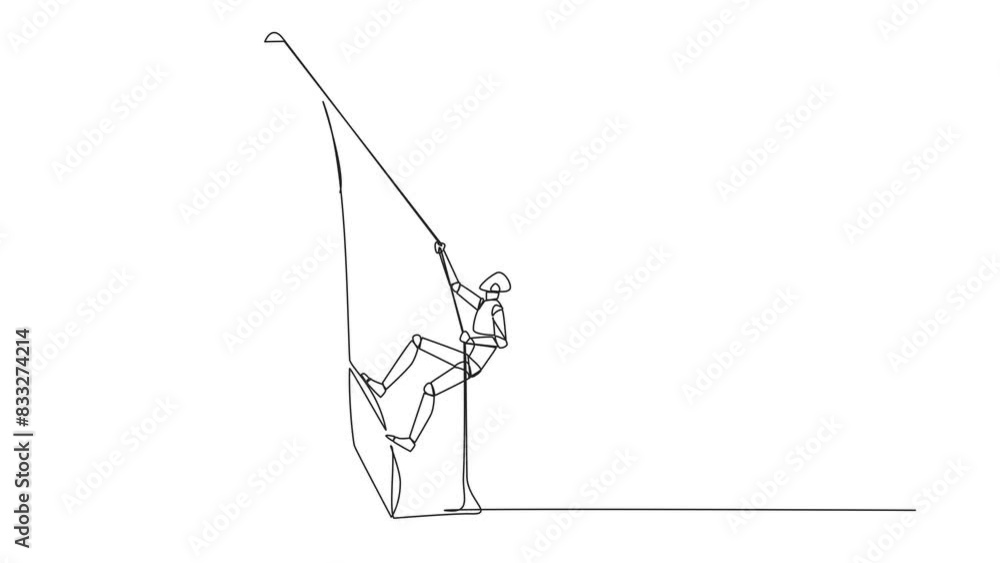 Animation of continuous one line drawing smart robot climbs rocket with ...