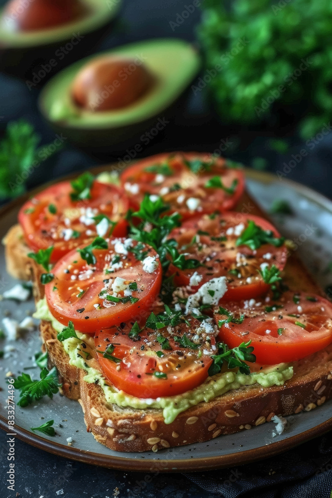 Avocado Toast with Tomatoes and Feta Chees