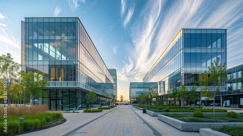 Modern glass buildings in an urban landscape Modern glass buildings in an urban landscape