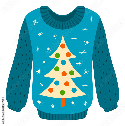 Ugly christmas sweater with pine tree color icon