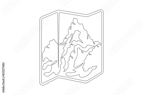 Folding modern smartphone. Mountain top peak. Mountain peak on the smartphone screen.One continuous line. Line art. Minimum one line. White background. One line drawing.