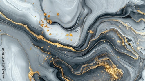 Beautiful abstract marble texture background  in swirling gold and white with liquid paint effects, Generative AI