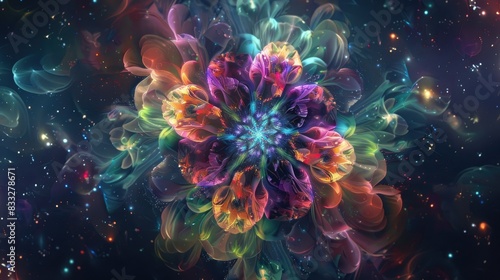 Beautiful exotic flower in the style of digital art wallpaper with dark teal and light magenta tones, Generative AI