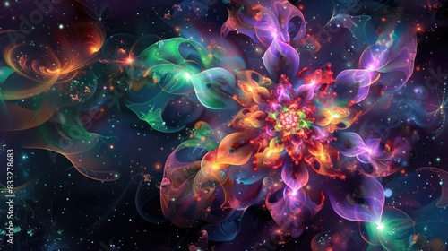 Beautiful exotic flower in the style of digital art wallpaper with dark teal and light magenta tones, Generative AI