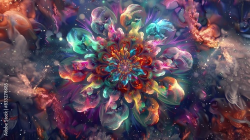Beautiful exotic flower in the style of digital art wallpaper with dark teal and light magenta tones, Generative AI