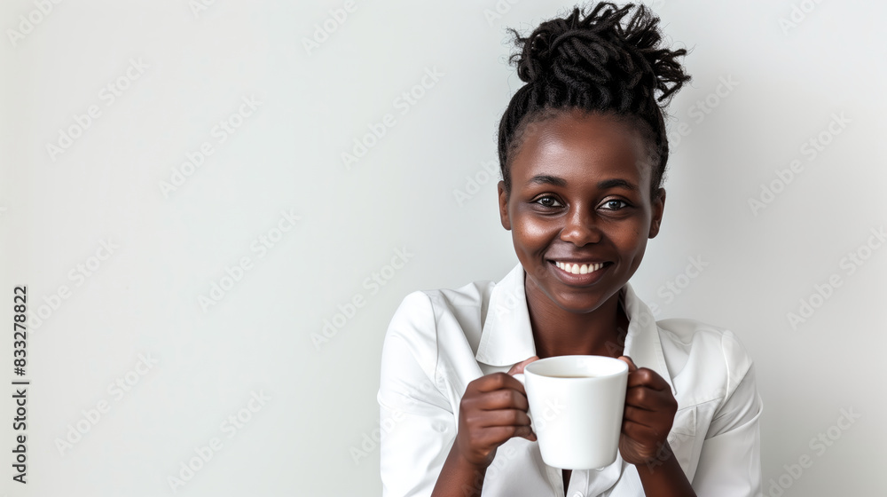African corporate woman relaxing with a cup of coffee African corporate woman relaxing with a cup of coffee