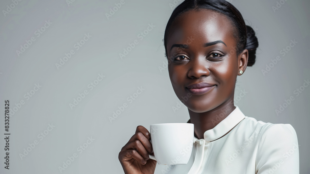 African corporate woman relaxing with a cup of coffee African corporate woman relaxing with a cup of coffee