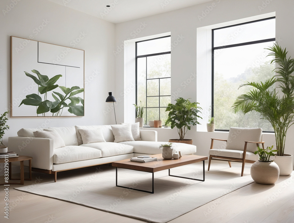 Contemporary Minimalist Living Room with Monochromatic Accents Contemporary Minimalist Living Room with Monochromatic Accents