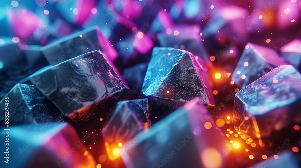 Assortment of blue and pink cubes arranged on a table in an abstract pattern Assortment of blue and pink cubes arranged on a table in an abstract pattern