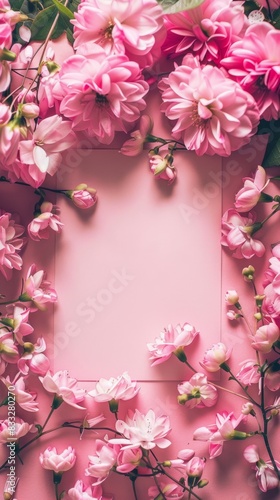 Thank you card surrounded by pink flowers, holiday greeting card for Valentine's Day, Mother's Day, Thanksgiving, wedding and other events, dreamy and beautiful, girly heart, fantasy, symmetry, 4k hig © Da