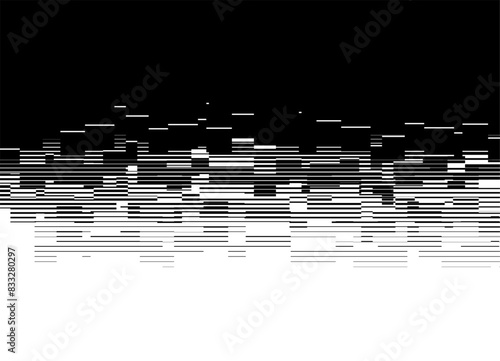 Horizontal vector transition from black to white with abstract pixels. Striped vector pattern of black lines in retro style.
Trendy black and white vector background