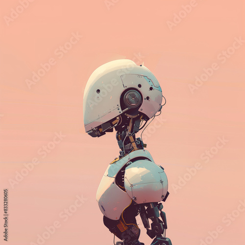 Robot Minimaliste : Regard vers l'Horizon Orange