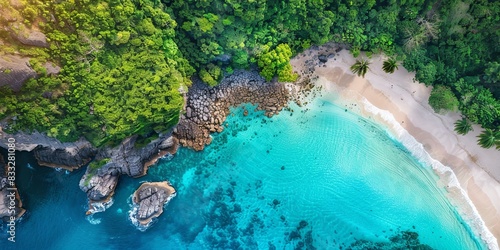 Aerial View of Tropical Beach with Turquoise Waters