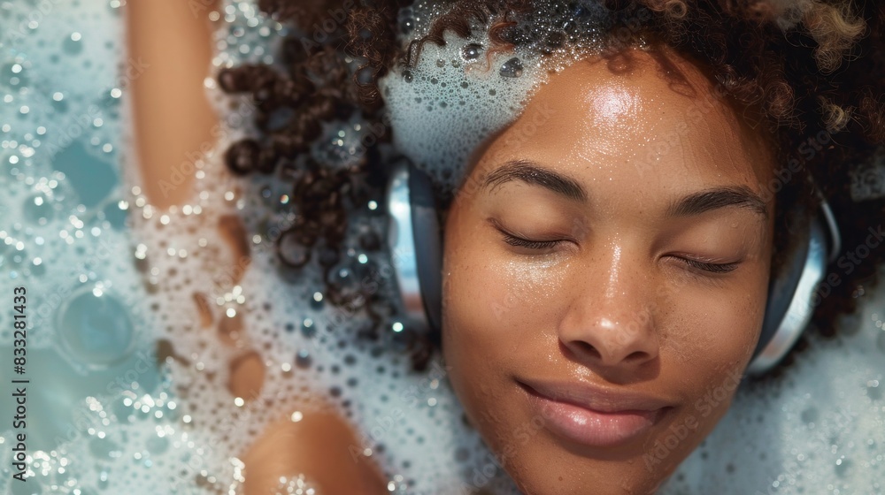 A woman is in a bathtub with her head submerged in the water A woman is in a bathtub with her head submerged in the water
