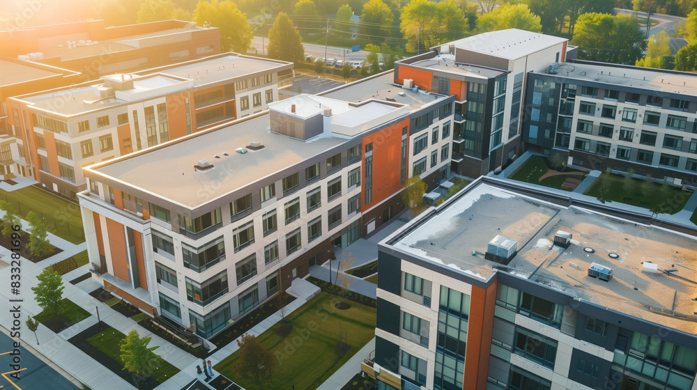 View of the new buildings area. Top view View of the new buildings area. Top view