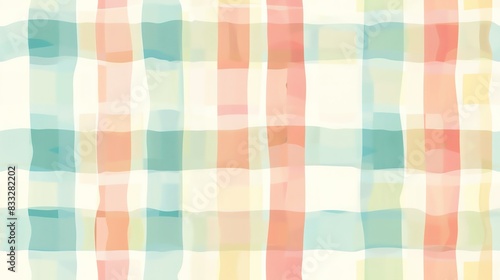 Seamless pattern of pastel-colored gingham checks in a hand-drawn style, emphasizing a classic and timeless aesthetic