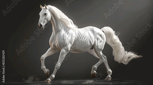  A majestic white stallion  its powerful form standing out against a transparent background  rendered with incredible realism