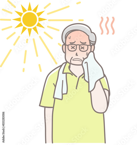 暑さで熱中症になったシニア男性のイラスト