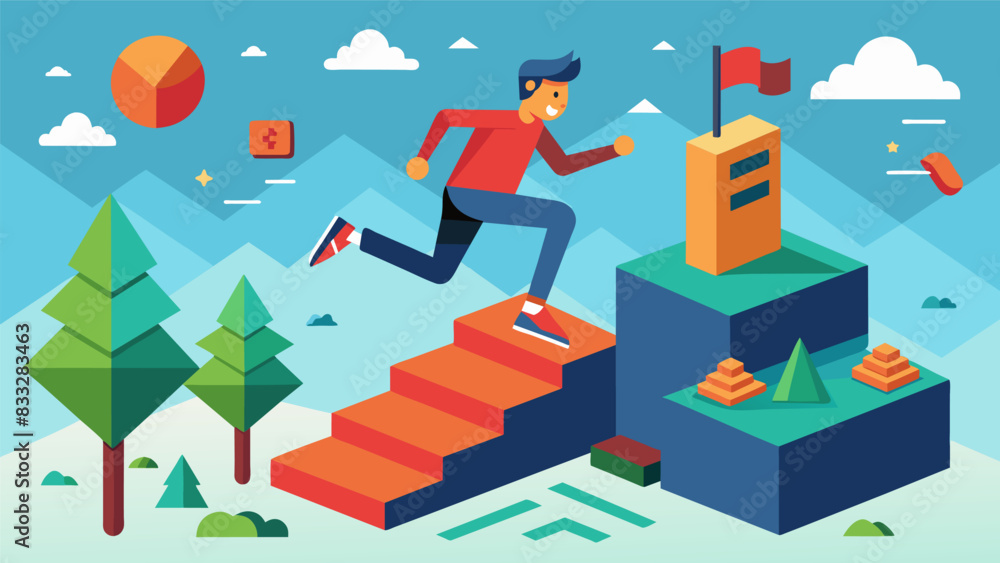 A virtual parkour game that allows users to customize their own courses and challenges providing endless possibilities for improving their physical. Vector illustration A virtual parkour game that allows users to customize their own courses and challenges providing endless possibilities for improving their physical. Vector illustration