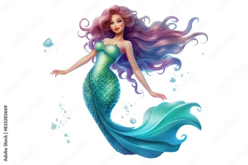 Mermaid, digital paint illustration. AI generated image