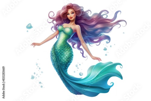Mermaid, digital paint illustration. AI generated image