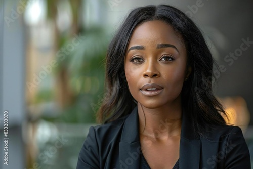 Wallpaper Mural Close-up shot of a Black female insurance agent presenting diverse insurance offerings. Torontodigital.ca