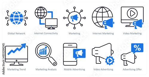 A set of 10 seo icons as global network, internet connectivity, internet marketing