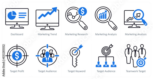 A set of 10 seo icons as dashboard, marketing trend, marketing research