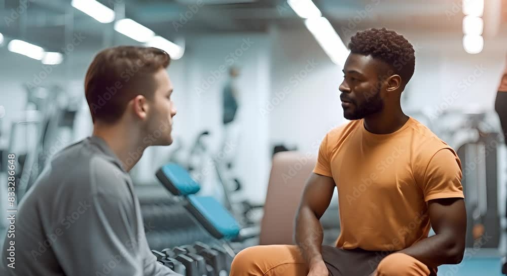 Modern fitness center with personal trainer helping client. Concept Fitness Center, Personal Trainer, Workout Routine, Health and Wellness, Exercise Technique Modern fitness center with personal trainer helping client. Concept Fitness Center, Personal Trainer, Workout Routine, Health and Wellness, Exercise Technique