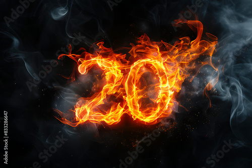 number 20 on fire at night