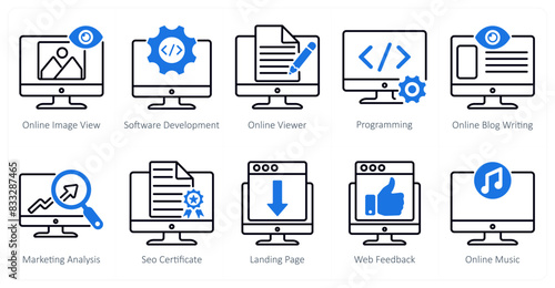 A set of 10 seo icons as online image view, software development, online viewer