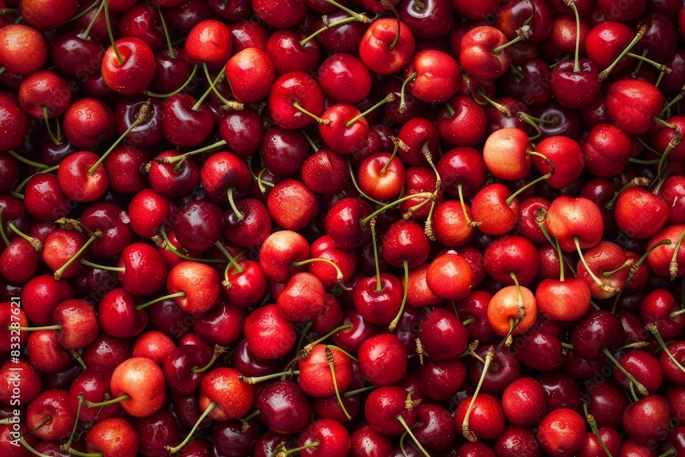 A lot of light red cherries, top view. A lot of light red cherries, top view.